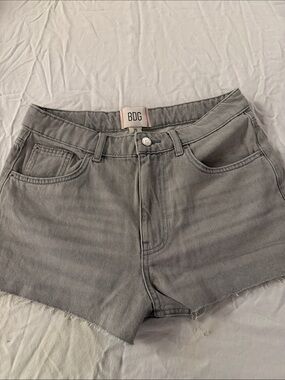 BDG Gray High-Rise Raw-Hem Denim Shorts